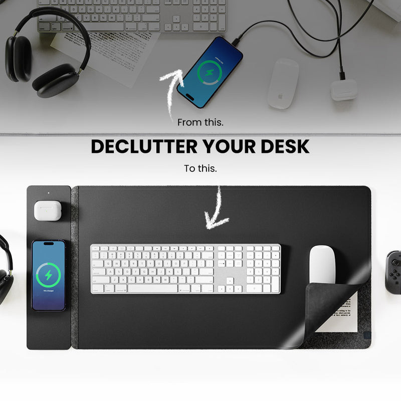 Desk Pad Leather Large - Tappetino Mouse con Ricarica Wireless Magnetica