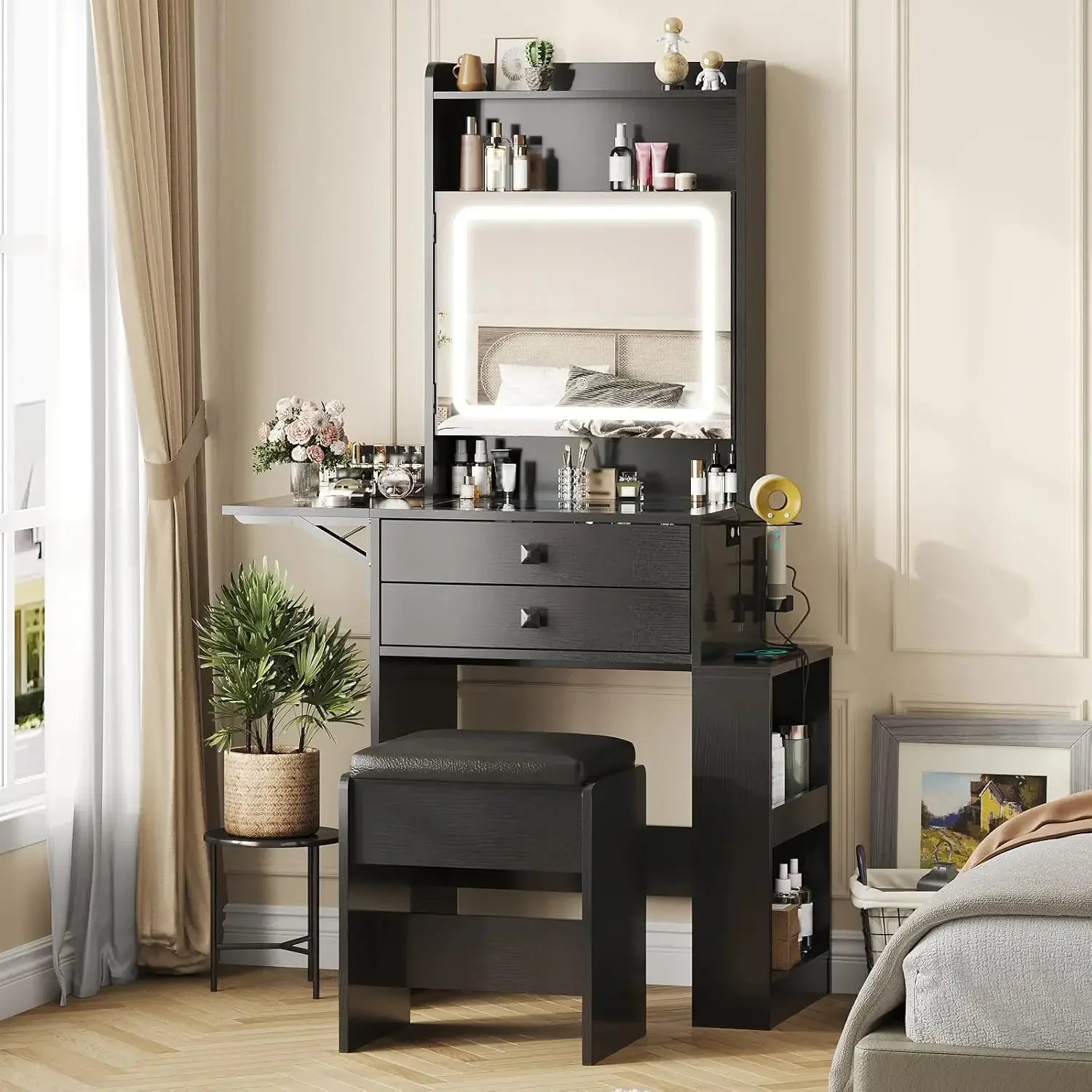 Desk Setup Charging Station - Piccola Toletta per Trucco, 3 Specchi